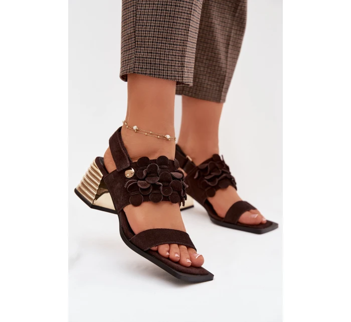 Semišové sandály na podpatku D&A model 22031921 Čokoládové - S.Barski