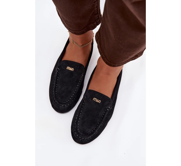 Dámské mokasíny s malým zlatým detailem – černé Sarivelle