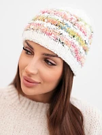 Dámská zimní čepice s barevným vláknem a elastickým stahováním K352 bílá+zelená+růžová neon