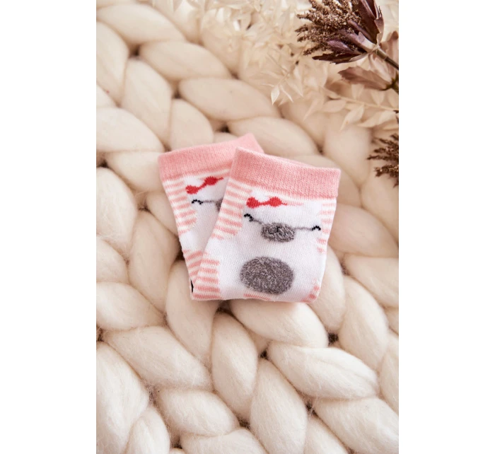 Dětské pruhované Ponožky S Medvídkem Růžove Dětské pruhované Ponožky S Medvídkem Růžove
