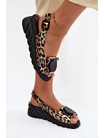 Kožené sandály na platformě s leopardím vzorem model 22147755 Zlaté - Artiker
