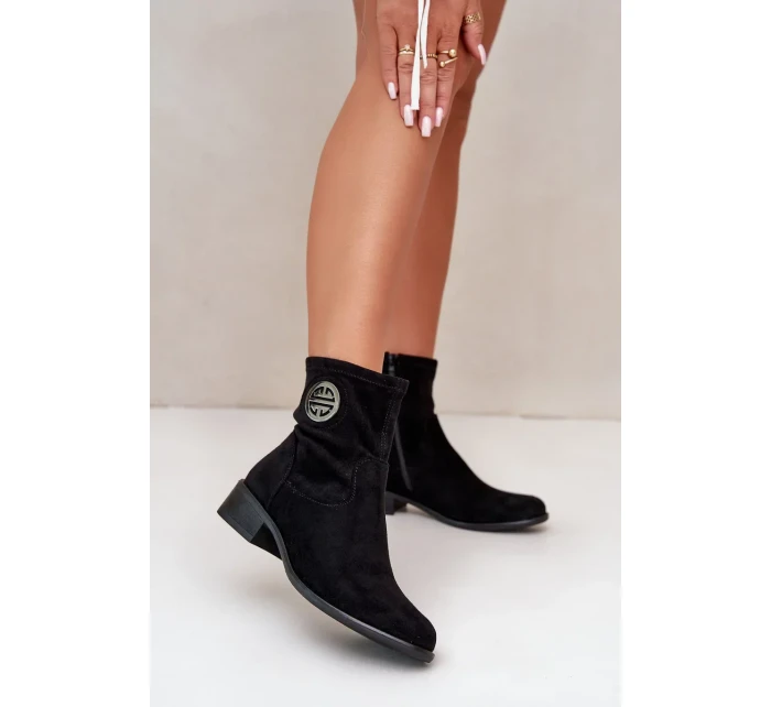 Dámské Kotníkové Boty Na Zip S Ozdobným Detalem Eko Semišové Černé Lerioria