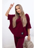 Bavlněný komplet halenka a kalhoty 6727 bordó - Kesi