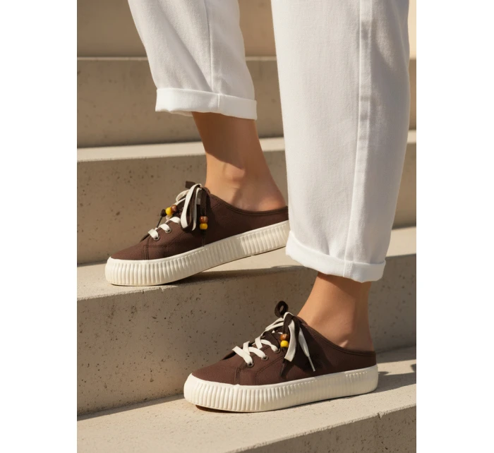 Dámské tenisky na platformě s ozdobnými korálky hnědé ZY1410 Dámské tenisky na platformě s ozdobnými korálky hnědé ZY1410