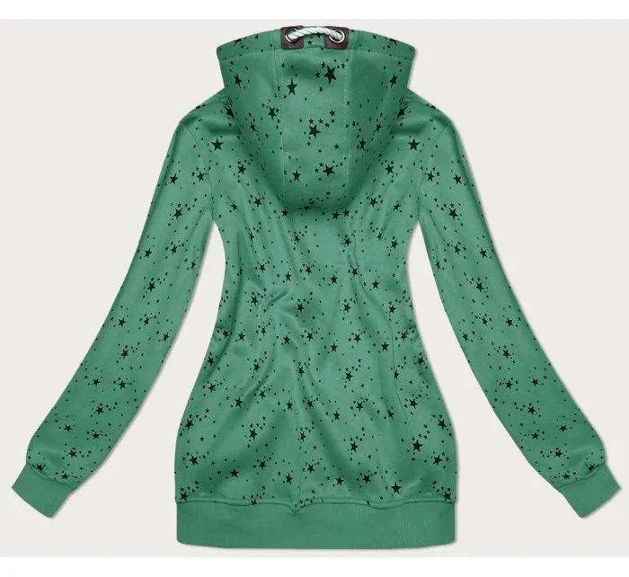 Zelená dámská rozepínací mikina se vzorem hvězdiček (2313)