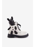 Kožené Zateplené Dětské Boty Na Zip S Medvědem Bílé Vinceza 36261