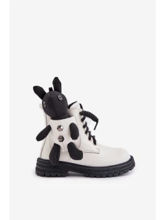 Kožené Zateplené Dětské Boty Na Zip S Medvědem Bílé Vinceza 36261