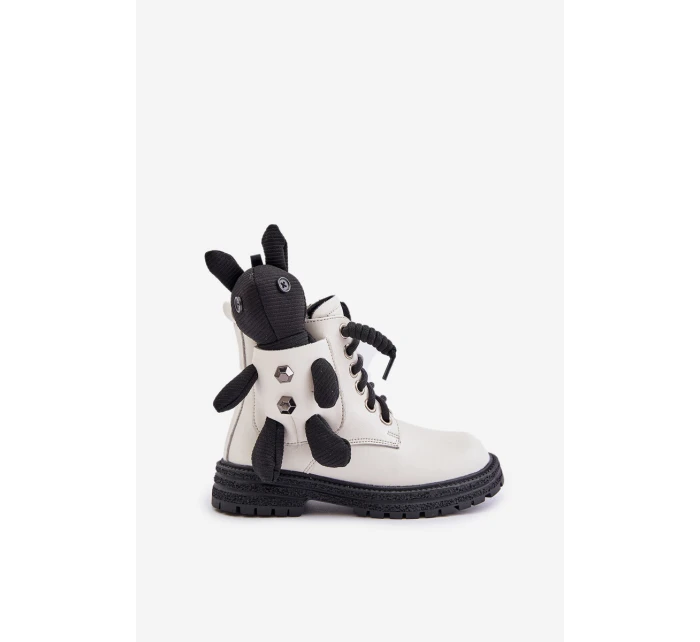 Kožené Zateplené Dětské Boty Na Zip S Medvědem Bílé Vinceza 36261