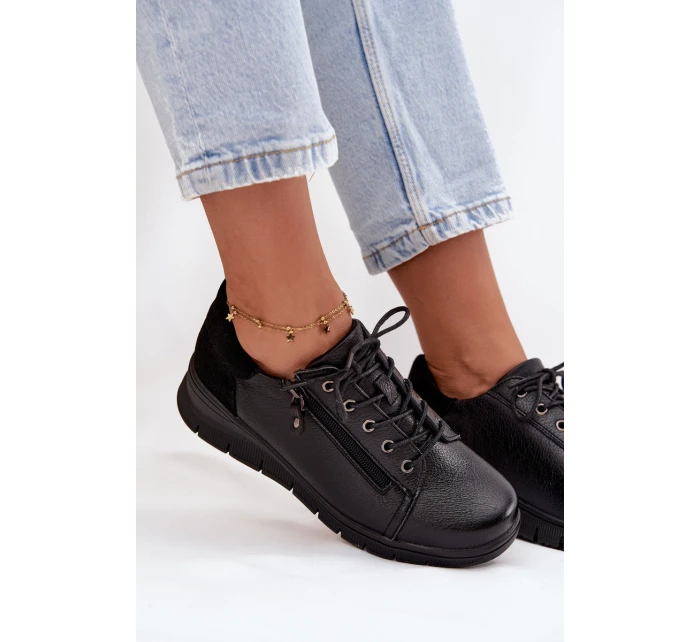Kožené dámské polobotky na platformě model 21707635 Černé - VINCEZA
