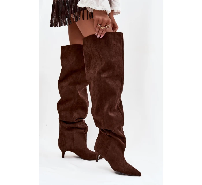 Nafukovací dámské kozačky na jehlovém podpatku čokoládové Ysolienne