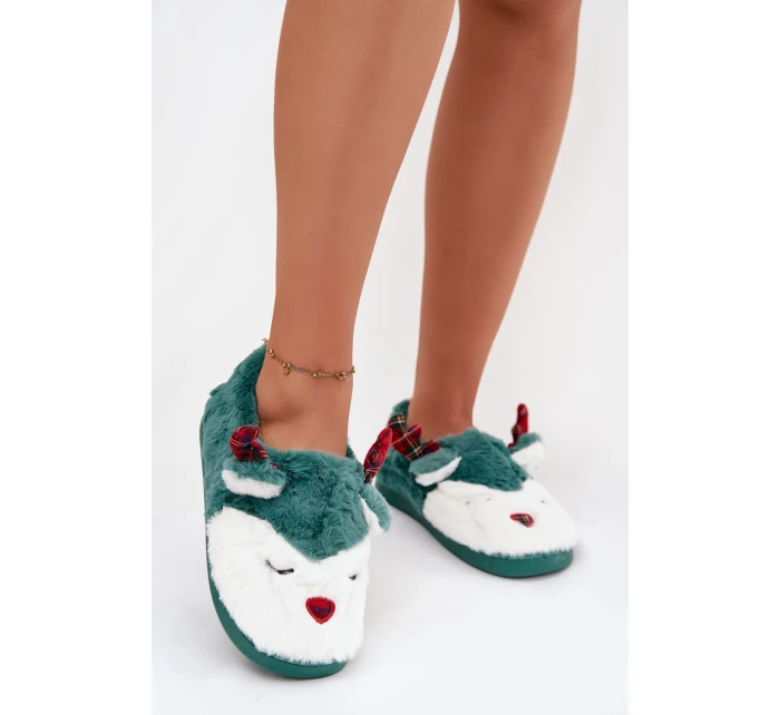 Vánoční dámské pantofle s motivem soba kožené zelené Orsella