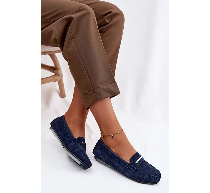 Dámské ploché mokasíny z pravé semišové kůže S.Barski LR61-7029 tmavě modré