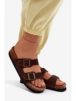 Kožené Semišové Dámské Pantofle S Čokoládové model 22125565 - Boto