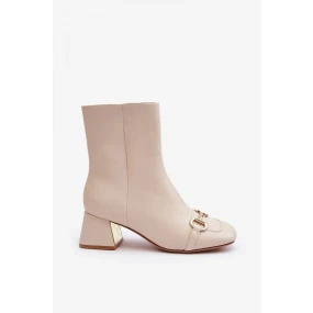 Dámské kotníkové boty na podpatku 1063 Béžová se zlatou - Super mode