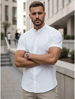Pánská košile s krátkým rukávem a stojáčkem, bílá, FashionStreet KX1064 Pánská košile s krátkým rukávem a stojáčkem, bílá, FashionStreet KX1064