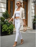 Dámské klasické sako s volánkovými rukávy béžové FashionStreet PY0140 Dámské klasické sako s volánkovými rukávy béžové FashionStreet PY0140