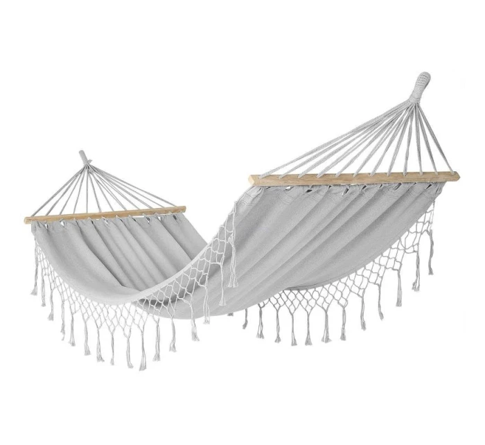 ZAHRADNÍ HOUPACÍ SÍŤ PRO 1 OSOBU 200X100CM S TYČÍ A STŘAPCI MIAMI ŠEDÁ