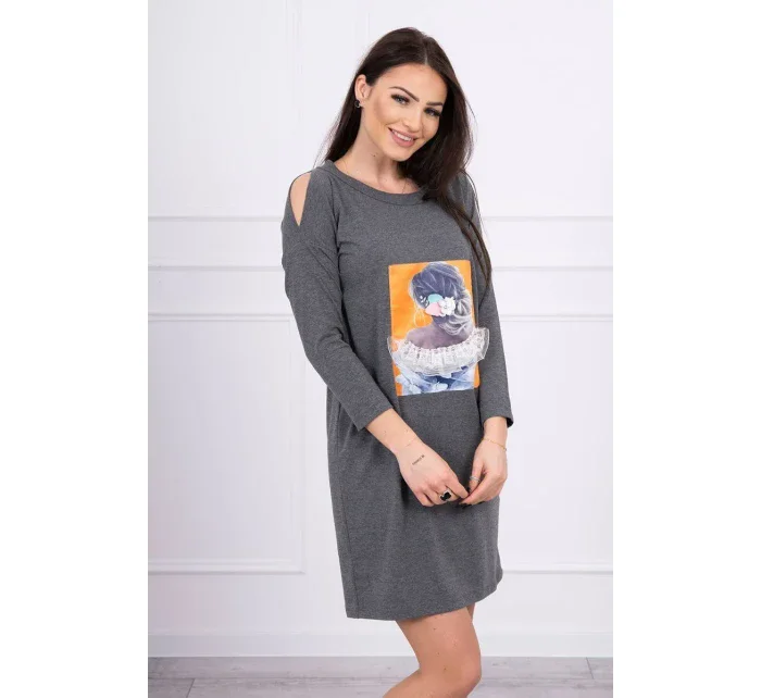 Šaty s 3D grafikou, grafitová krajka