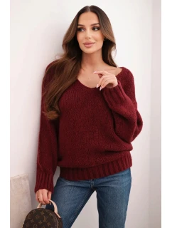 Dámský svetr z měkké pleteniny s výstřihem do V bordový