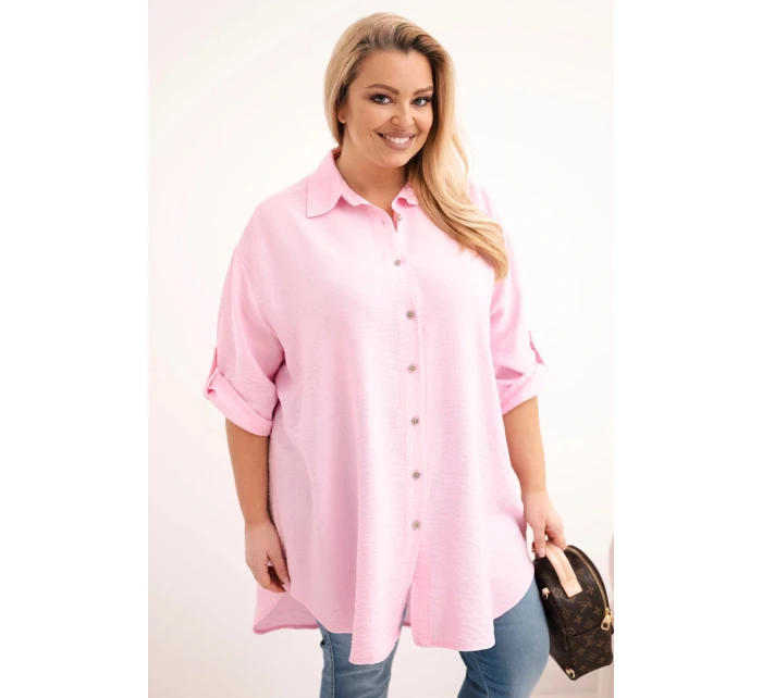 Dámská košile Plus Size z viskózy s delším zadním dílem cukrová růžová Dámská košile Plus Size z viskózy s delším zadním dílem cukrová růžová