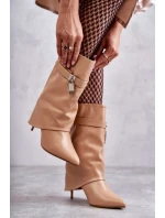 Kožené Kozačky Na Vysokém Podpatku béžové model 21599508 - Boto