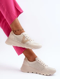 Dámské kožené lehké sportovní boty béžové model 21655436 - VINCEZA