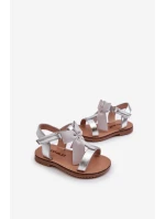 Dětské sandálky S Mašlí Na suchý zip Stříbrné Joratia