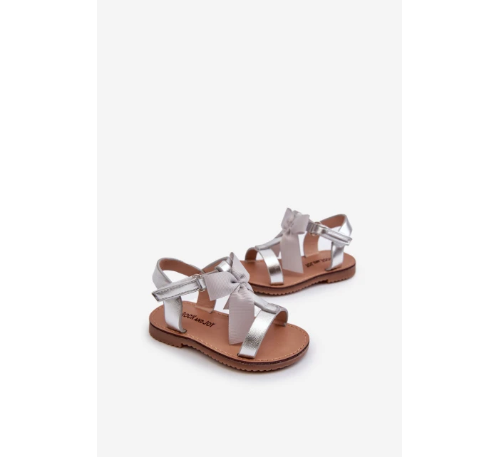 Dětské sandálky S Mašlí Na suchý zip Stříbrné Joratia