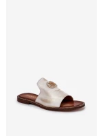 Elegantní Dámské Kožené Pantofle S Dekorací  Zlatý model 21686276 - Zazoo