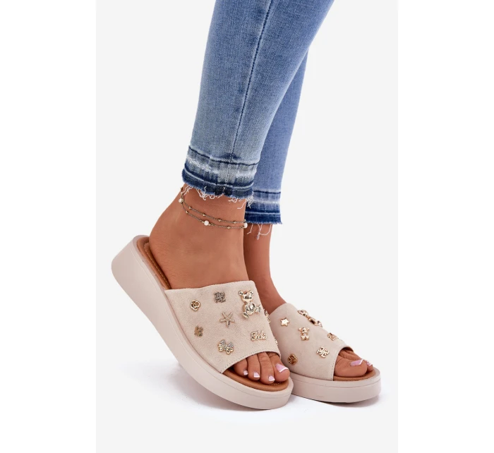 Dámské Semišové Pantofle S  Béžové model 21697728 - VINCEZA