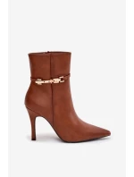 Dámské kotníkové boty na jehlovém podpatku s páskem a zlatým zateplené Camel model 21710800 - Boto Dámské kotníkové boty na jehlovém podpatku s páskem a zlatým zateplené Camel model 21710800 - Boto
