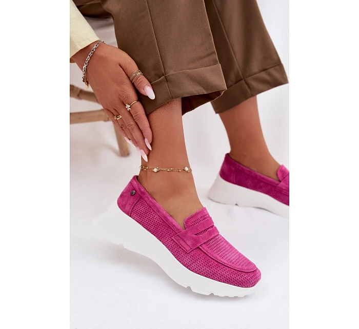 Dámské mokasiny z přírodního semiše na platformě model 22069604 Fuchsiová - VINCEZA