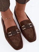Dámské mokasíny loafers s ozdobným prvkem Hnědé Evelora