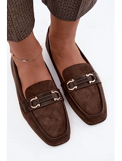 Dámské mokasíny loafers s ozdobným prvkem Hnědé Evelora