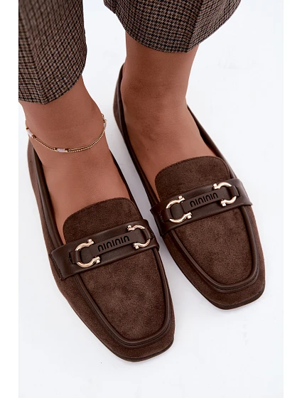Dámské mokasíny loafers s ozdobným prvkem Hnědé Evelora Dámské mokasíny loafers s ozdobným prvkem Hnědé Evelora