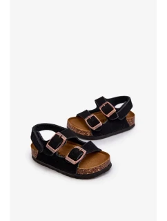 Dětské sandály na korkové platformě, zapínání na suchý zip, černá Rorria