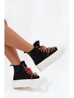 Dámské zateplené semišové trampky na masivní platformě GOE – černé