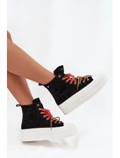 Dámské zateplené semišové trampky na masivní platformě GOE – černé