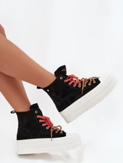 Dámské zateplené semišové trampky na masivní platformě GOE – černé