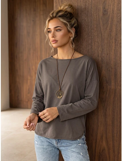 Dámská bavlněná blůza oversize s přívěskem Fango FashionStreet RY2943 Dámská bavlněná blůza oversize s přívěskem Fango FashionStreet RY2943