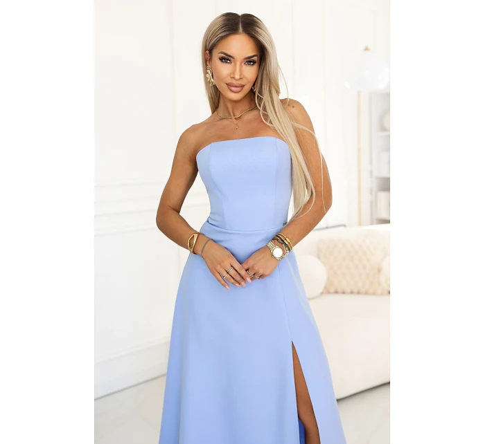 maxi šaty s rozparkem a zavazováním na zádech modré model 22064822 - numoco maxi šaty s rozparkem a zavazováním na zádech modré model 22064822 - numoco