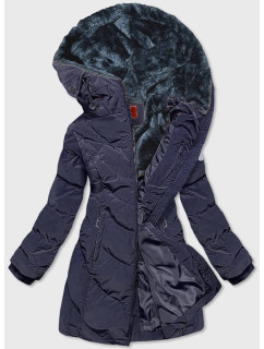 Tmavě modrá dámská zimní bunda s kapucí (M-21306)