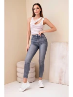 Dámský žebrovaný proužkovaný top bez rukávů s výstřihem tmavě růžová