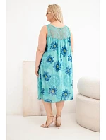 Dámské šaty Plus Size z viskózy s květinovým vzorem a krajkovým výstřihem mentolová Dámské šaty Plus Size z viskózy s květinovým vzorem a krajkovým výstřihem mentolová