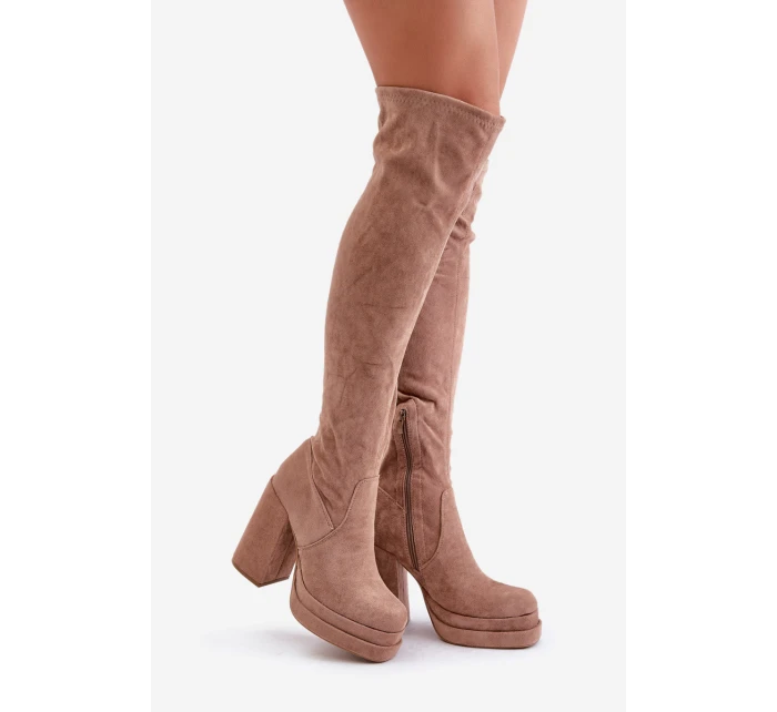 Kozačky S  Na Podpatku A Platformě Béžové elian model 21679529 - Boto