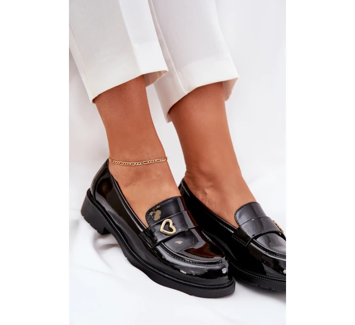 Lakovane Dámské Mokasíny Se Srdíčkem Černé S.Barski HY51-379