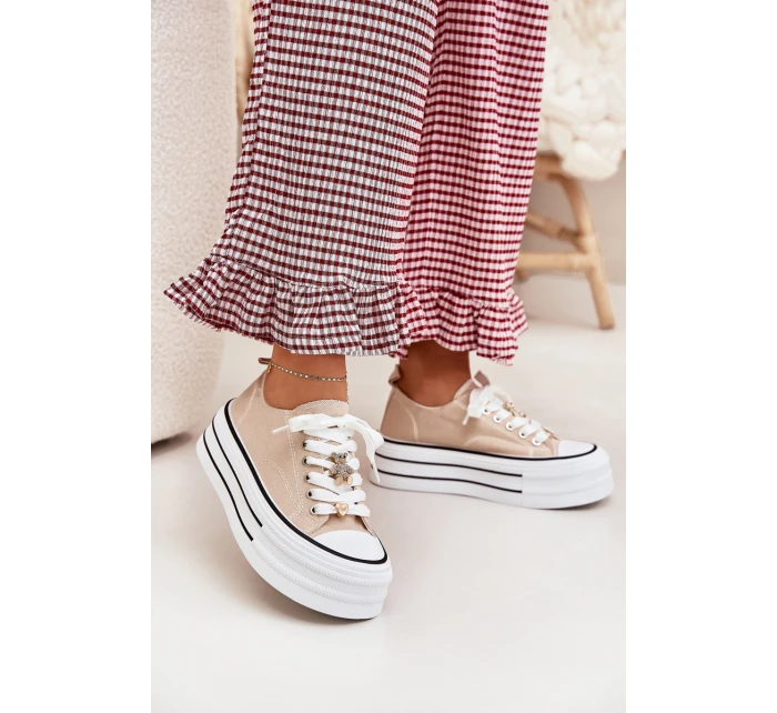 Dámské Tenisky Na Platformě Se Zlatými Béžové model 21701231 - Boto Dámské Tenisky Na Platformě Se Zlatými Béžové model 21701231 - Boto