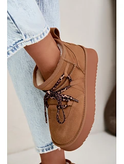 Kožené semišové zimní boty na platformě s šněrováním GOE UU2N4920 Camel