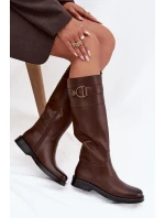 Dámské kozačky na nízkém podpatku s ozdobným detailem Arvessa – hnědé