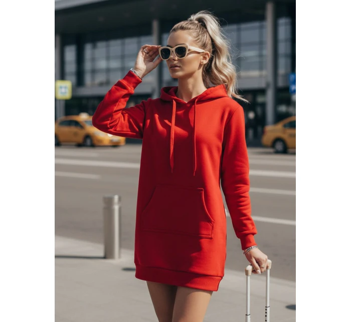 Dámská dlouhá mikina s kapucí oversize TIMMY červená FashionStreet EY1935